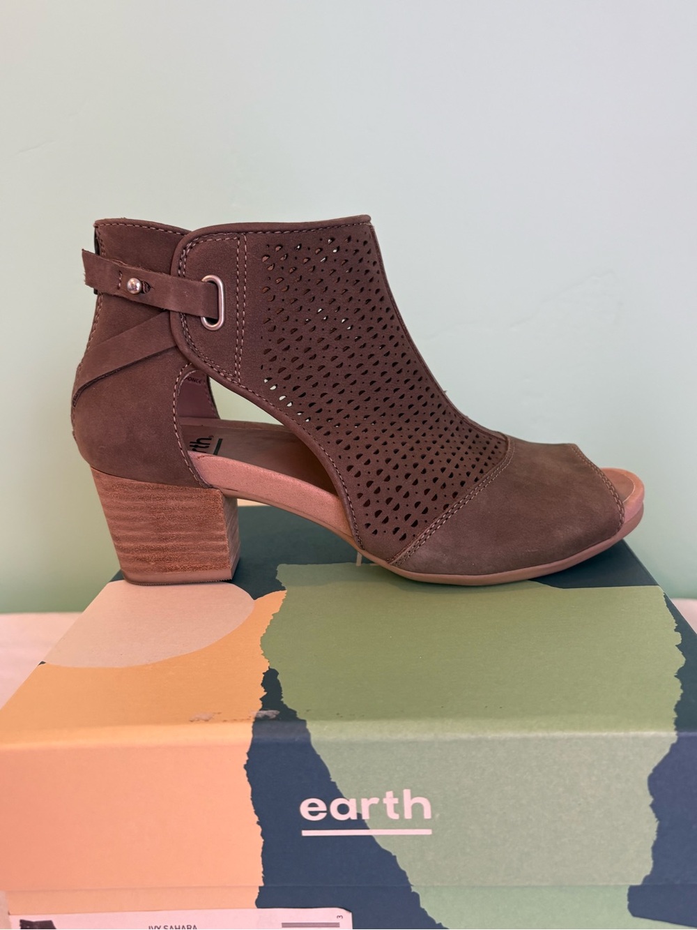 Earth Taupe Suede Perforated Peep-Toe Booties